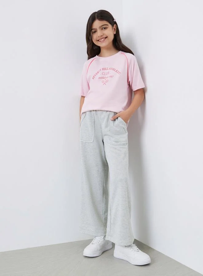 Styli Styli Teens Grey Solid Pocket Details Wide Leg Joggers