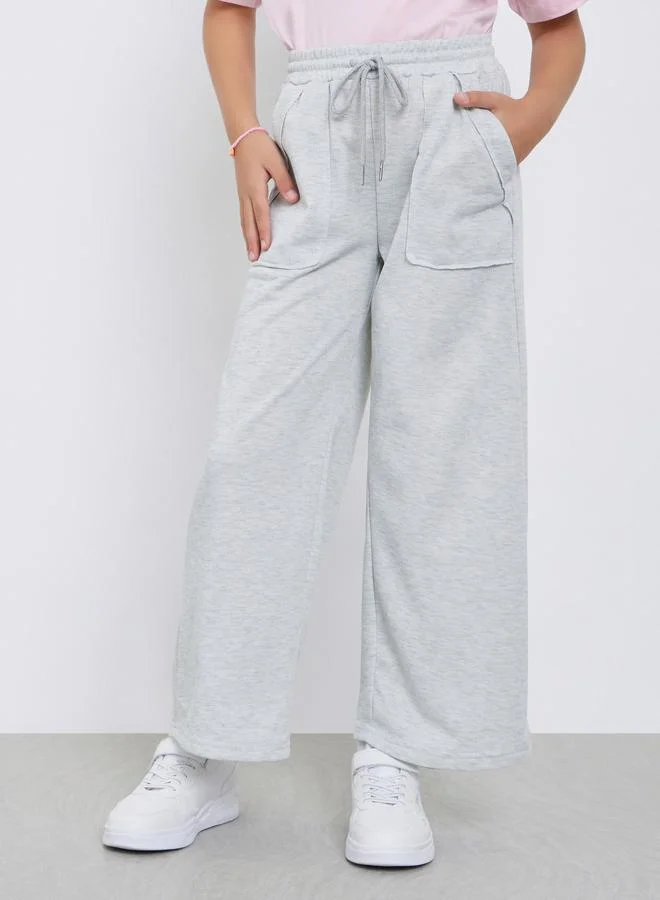 Styli Styli Teens Grey Solid Pocket Details Wide Leg Joggers