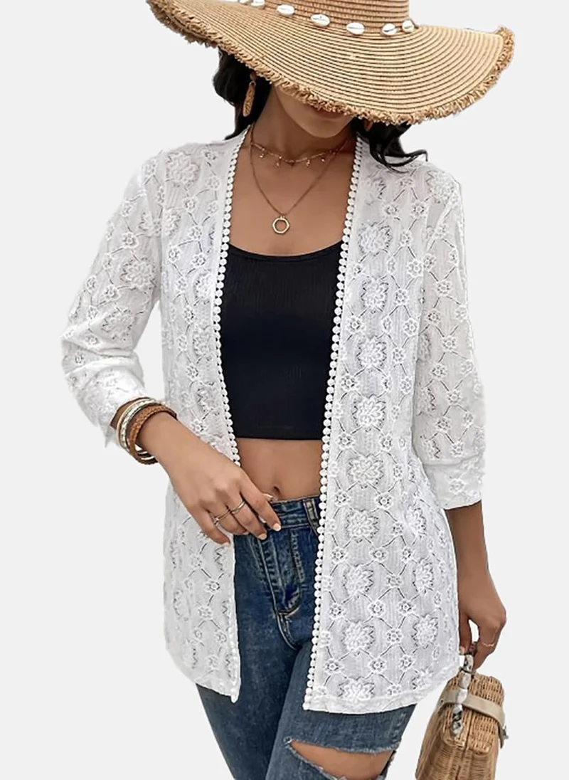 YUNIQEE White Embellished Relaxed Fit  Open front Jacket