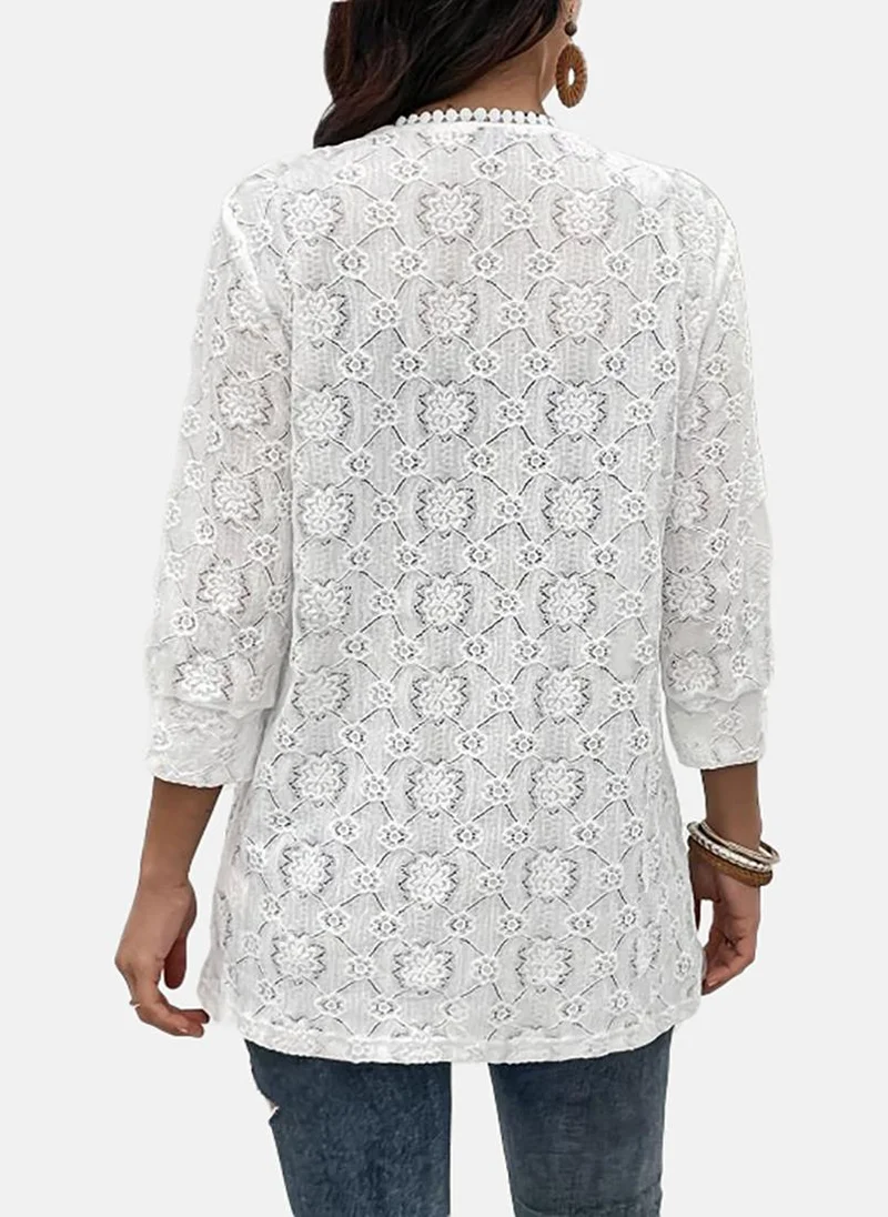 YUNIQEE White Embellished Relaxed Fit  Open front Jacket