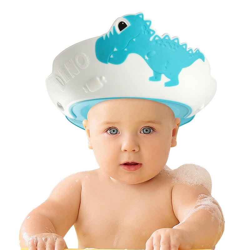 FUNUPUP Baby Shower Cap for Kids Baby Bath Shampoo Visor Cap Hair Washing Shield Adjustable Silicone Bath Hat for Toddler Girls and Boys DinosaurBlue