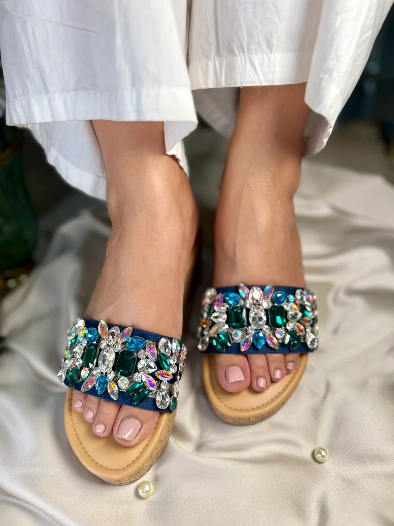 Sandal Stories Elegant Crystal Embellished Wedge Sandals for Women