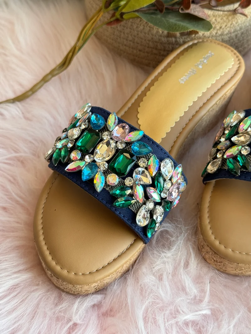 Sandal Stories Elegant Crystal Embellished Wedge Sandals for Women