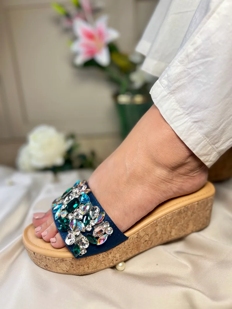 Sandal Stories Elegant Crystal Embellished Wedge Sandals for Women
