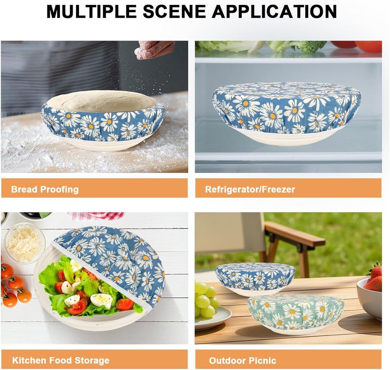 BERBAM Reusable Bowl Covers for Bread Proofing（2 Large）- Cotton Beeswax Bowl Covers Reusable with Elastic Rim, Sourdough Bowl Cover for Food Storage and Food Preservation (10INCH) (daisy) - Image 5