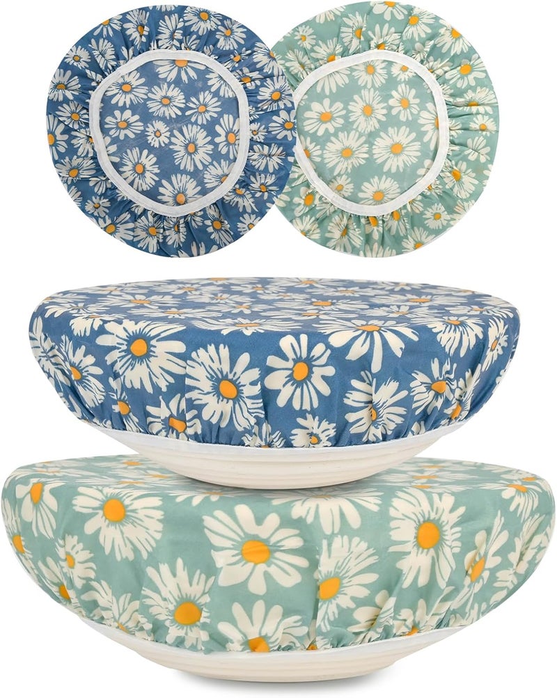 BERBAM Reusable Bowl Covers for Bread Proofing（2 Large）- Cotton Beeswax Bowl Covers Reusable with Elastic Rim, Sourdough Bowl Cover for Food Storage and Food Preservation (10INCH) (daisy) - Image 1