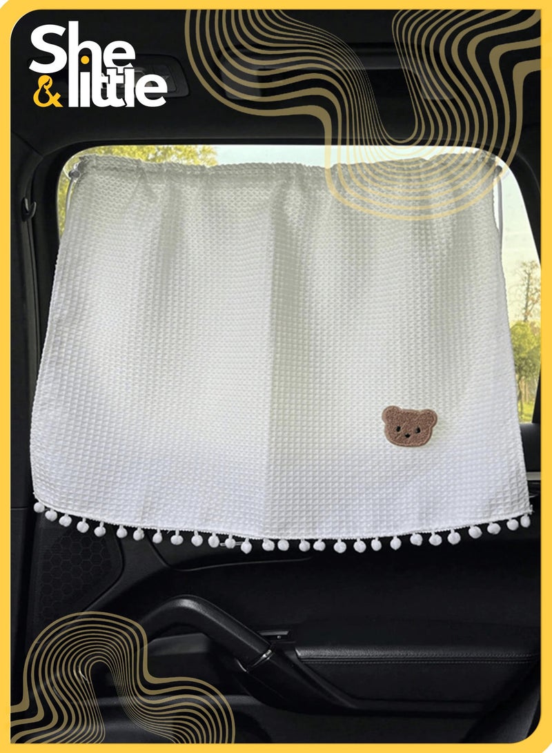 شي آند ليتل ستائر شمسية لسيارة للنوافذ الجانبية، ستائر نوافذ السيارة للأطفال والرضع، ستائر شمسية جانبية للسيارة، ستائر السيارة المثالية للنوافذ الأمامية (دب) - Image 1