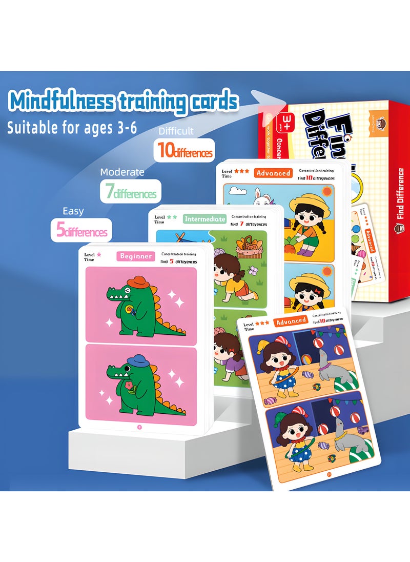 LIXADA A Fun Focus Training Game Where You Find The Differences in Pictures, Educational Materials That Allow You to Identify The Discrepancies, And Erasable Picture Cards. Fun game for Kids Age 3-6 (Pen& Eraser colors random)  - Image 3