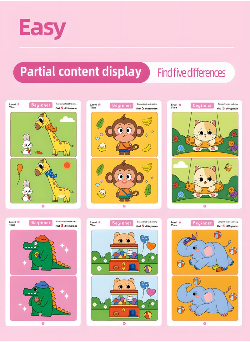 LIXADA A Fun Focus Training Game Where You Find The Differences in Pictures, Educational Materials That Allow You to Identify The Discrepancies, And Erasable Picture Cards. Fun game for Kids Age 3-6 (Pen& Eraser colors random)  - Image 4