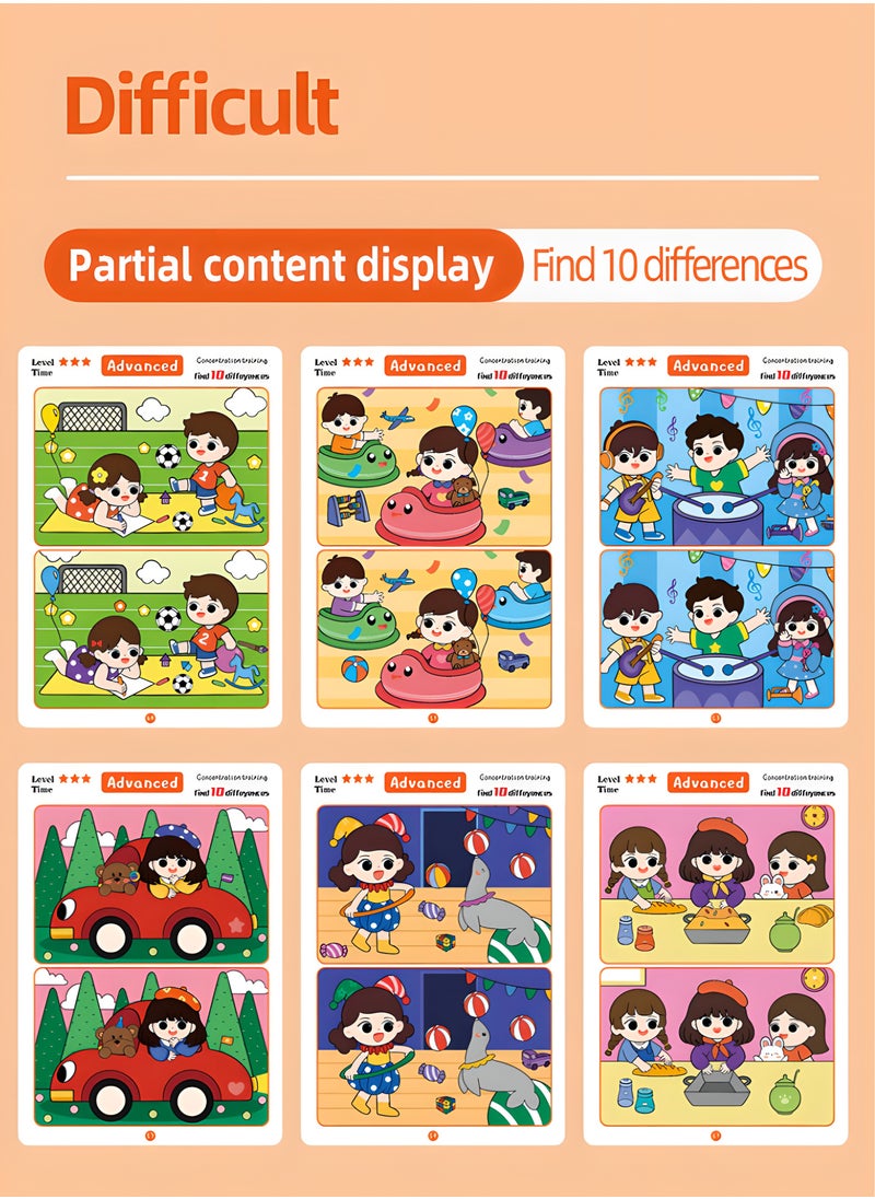 A Fun Focus Training Game Where You Find The Differences in Pictures, Educational Materials That Allow You to Identify The Discrepancies, And Erasable Picture Cards. Fun game for Kids Age 3-6 (Pen& Eraser colors random)