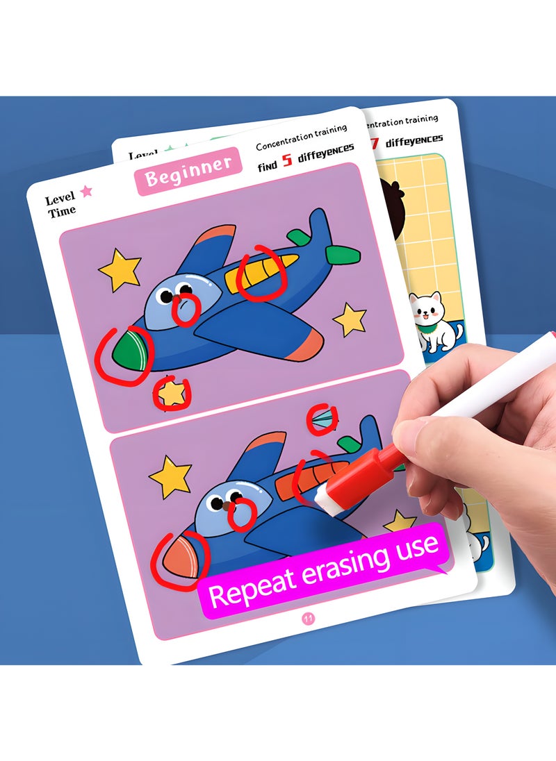 LIXADA A Fun Focus Training Game Where You Find The Differences in Pictures, Educational Materials That Allow You to Identify The Discrepancies, And Erasable Picture Cards. Fun game for Kids Age 3-6 (Pen& Eraser colors random)  - Image 1