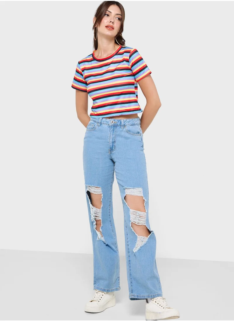 boohoo High Waist Ripped Jeans