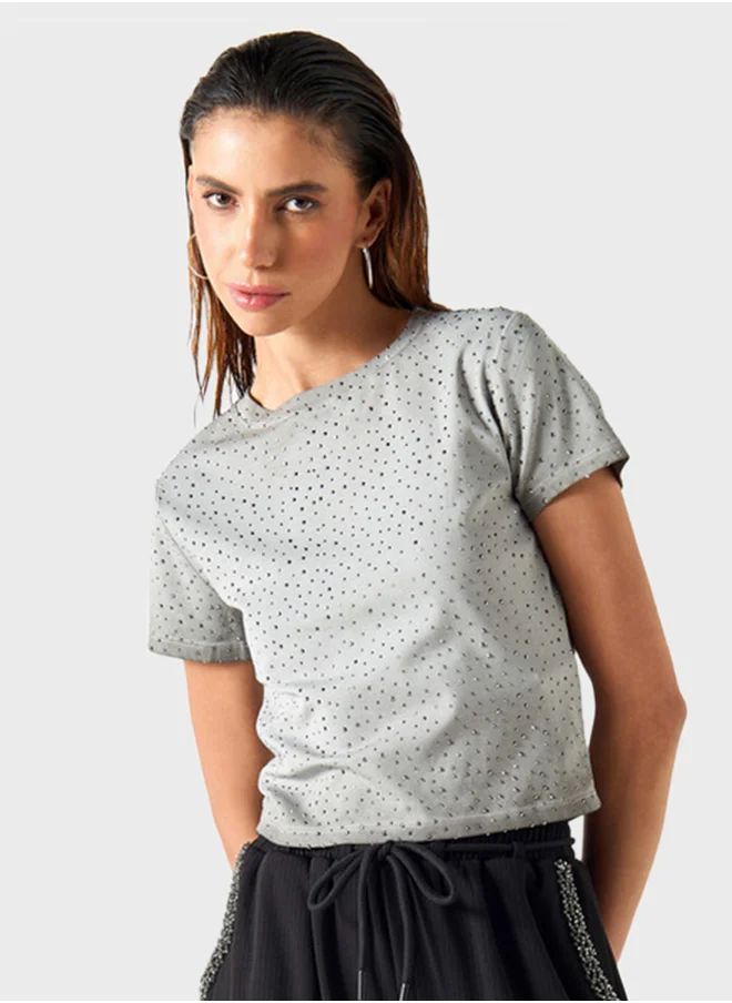 تواكستريمز Embellished Crew Neck T-Shirt