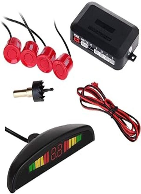 Led car parking auto reverse assistance backup radar detector sensor system (red, 4 sensors)