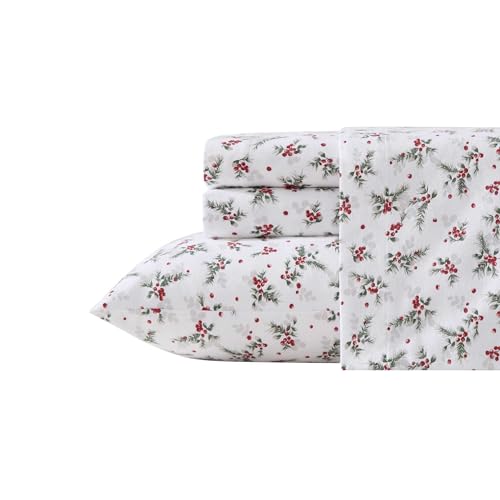 Laura Ashley Flannel Sheets King Size AntiPilling Wrinkle Resistant Cotton Touchably Soft for AllSeason Comfort Bed Sheets with Matching Pillowcases Fitted Sheet Berry Bright Red - Image 3