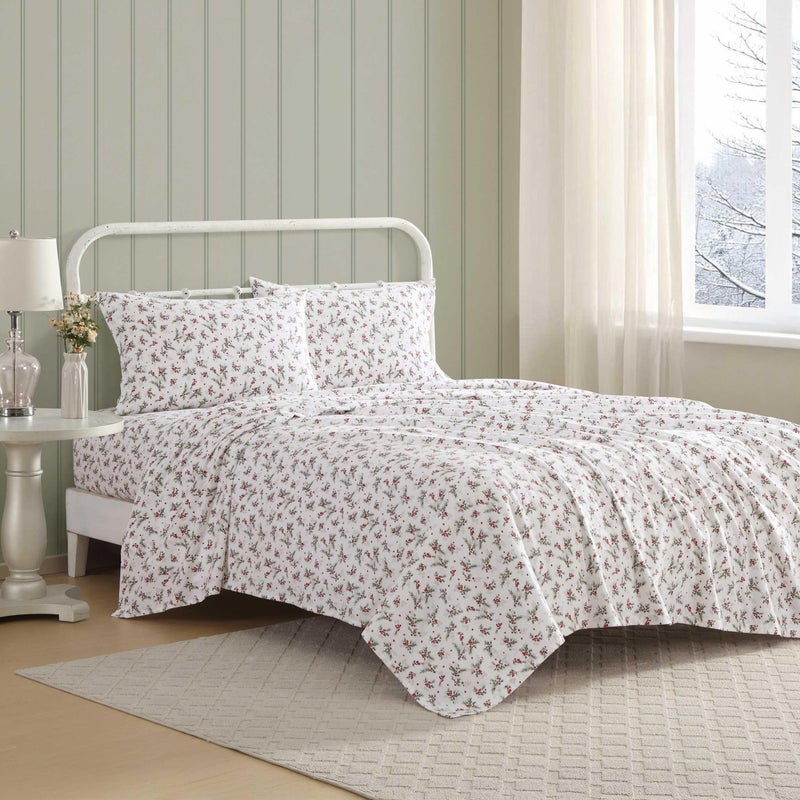Laura Ashley Flannel Sheets King Size AntiPilling Wrinkle Resistant Cotton Touchably Soft for AllSeason Comfort Bed Sheets with Matching Pillowcases Fitted Sheet Berry Bright Red - Image 2