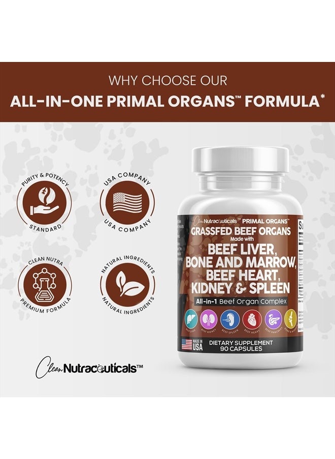 Clean Nutraceuticals - Grass Fed Beef Liver Capsules 3000mg - Premium Quality Supplement Packed with Desiccated, Beef Heart, Beef Spleen, Beef Pancreas Plus Bone & Marrow Dao Enzyme Pills - USA Made - Image 1