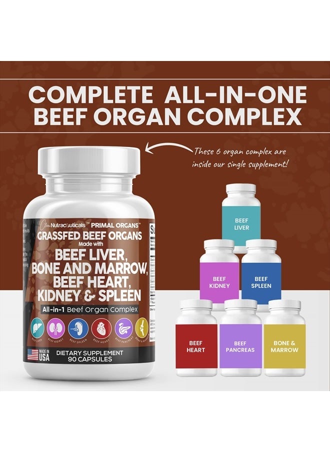 Clean Nutraceuticals - Grass Fed Beef Liver Capsules 3000mg - Premium Quality Supplement Packed with Desiccated, Beef Heart, Beef Spleen, Beef Pancreas Plus Bone & Marrow Dao Enzyme Pills - USA Made - Image 1