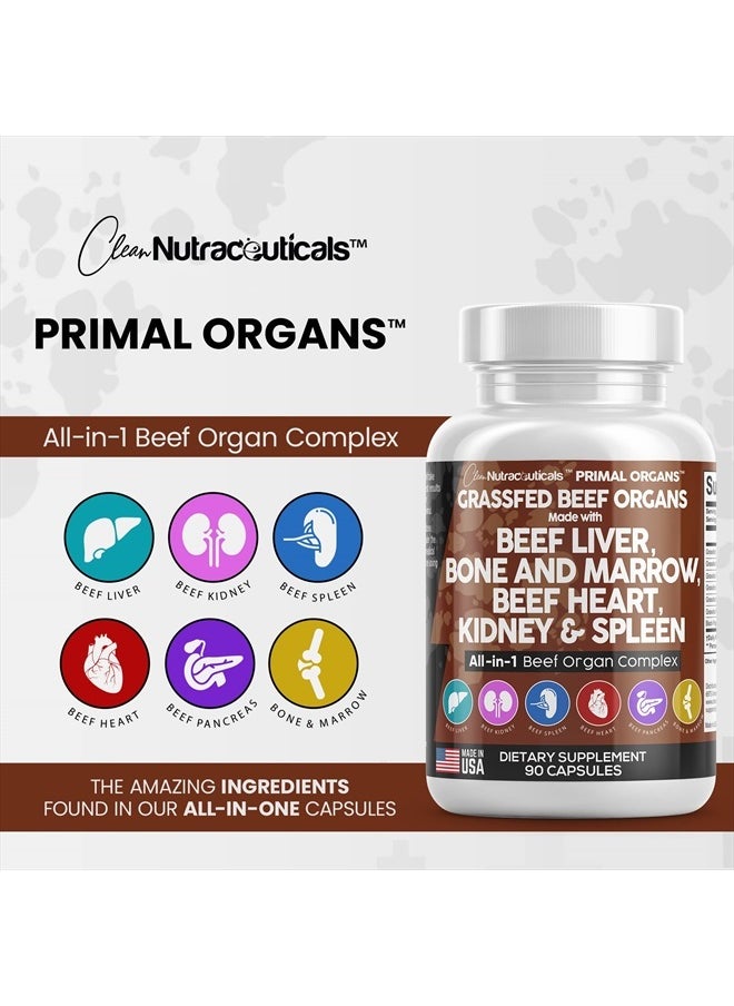 Clean Nutraceuticals - Grass Fed Beef Liver Capsules 3000mg - Premium Quality Supplement Packed with Desiccated, Beef Heart, Beef Spleen, Beef Pancreas Plus Bone & Marrow Dao Enzyme Pills - USA Made - Image 1