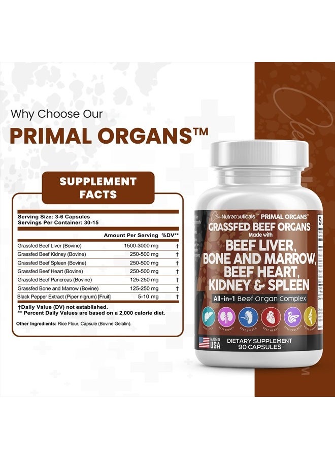 Clean Nutraceuticals - Grass Fed Beef Liver Capsules 3000mg - Premium Quality Supplement Packed with Desiccated, Beef Heart, Beef Spleen, Beef Pancreas Plus Bone & Marrow Dao Enzyme Pills - USA Made - Image 1