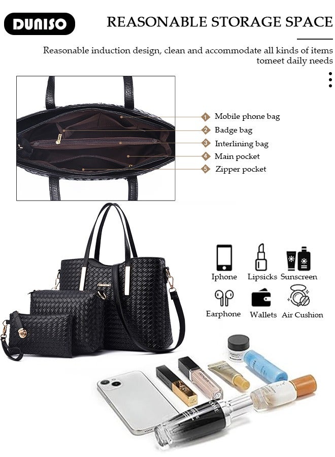 DUNISO مجموعة حقائب كتف نسائية 3 قطع، حقيبة كتف كبيرة السعة مع حزام كتف قابل للتعديل، حقيبة يد عصرية ومجموعة حقائب كلاتش للنساء/السيدات لمكتب السفر اليومي - Image 3