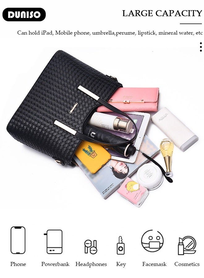 DUNISO مجموعة حقائب كتف نسائية 3 قطع، حقيبة كتف كبيرة السعة مع حزام كتف قابل للتعديل، حقيبة يد عصرية ومجموعة حقائب كلاتش للنساء/السيدات لمكتب السفر اليومي - Image 4