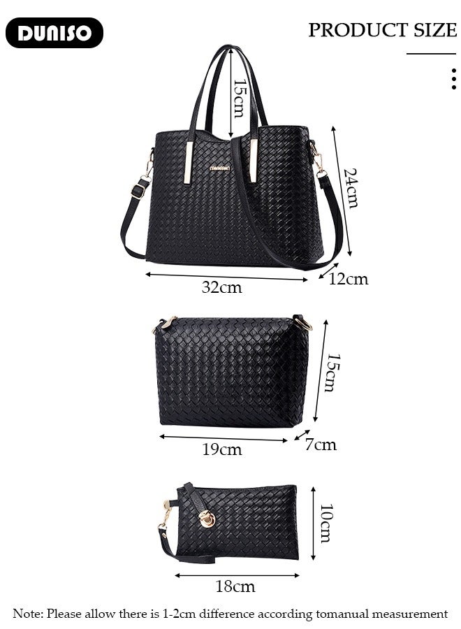 DUNISO مجموعة حقائب كتف نسائية 3 قطع، حقيبة كتف كبيرة السعة مع حزام كتف قابل للتعديل، حقيبة يد عصرية ومجموعة حقائب كلاتش للنساء/السيدات لمكتب السفر اليومي - Image 2