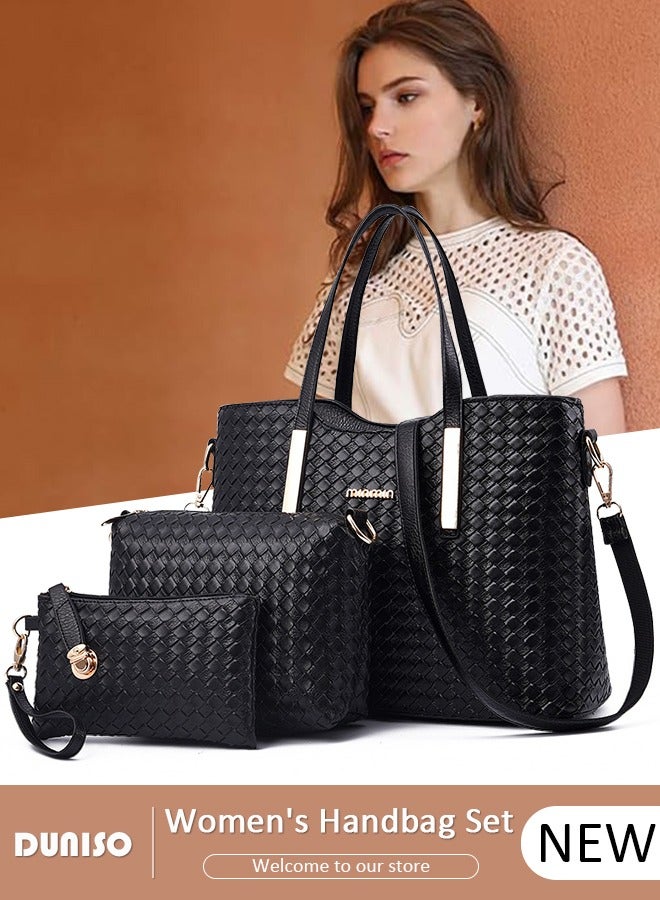 DUNISO مجموعة حقائب كتف نسائية 3 قطع، حقيبة كتف كبيرة السعة مع حزام كتف قابل للتعديل، حقيبة يد عصرية ومجموعة حقائب كلاتش للنساء/السيدات لمكتب السفر اليومي - Image 1