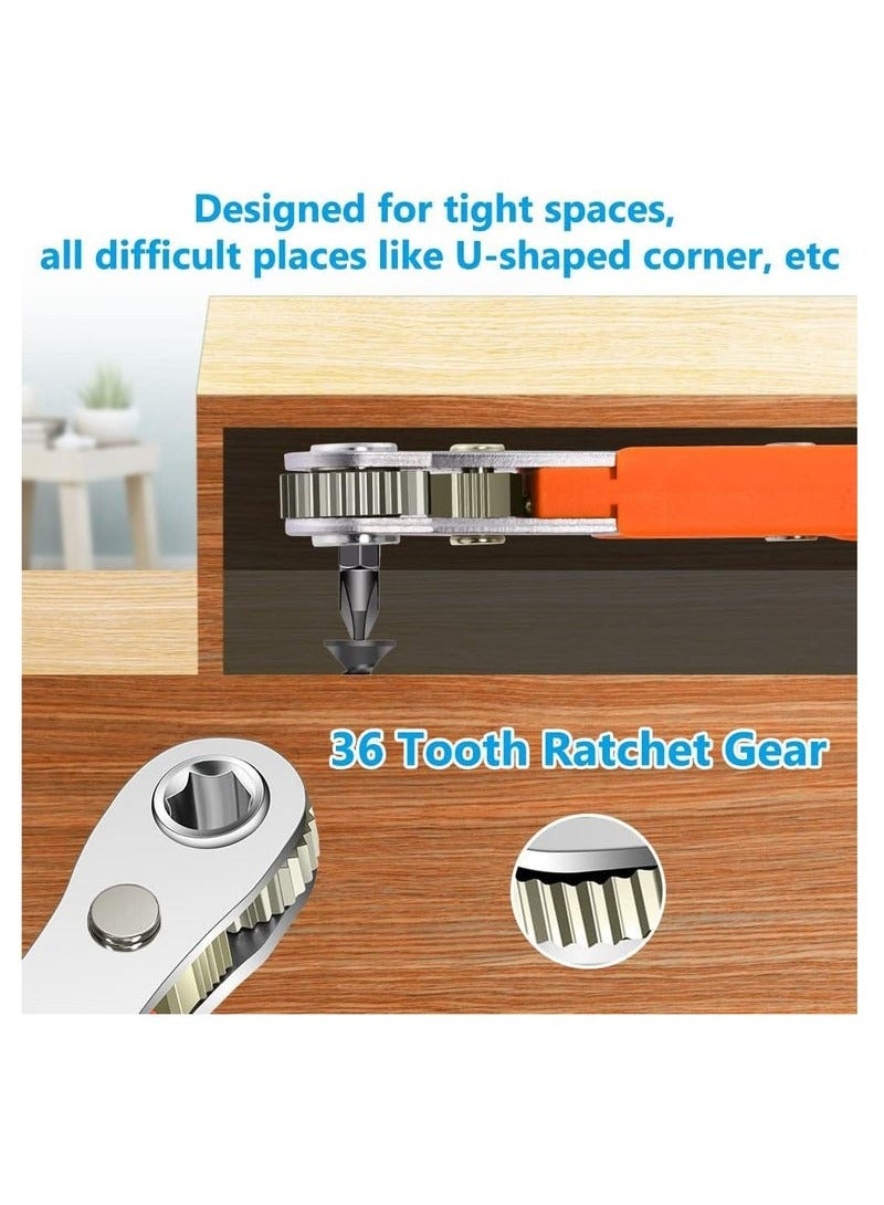 Mini Ratchet Wrench, Right Angle Magnetic Screwdriver for Tight Spaces, with 0.6cm Drive, High Torque Offset, Reversible Mini Ratcheting Offset Screwdriver, with Screwdriver Bits Set (Orange) - Image 3