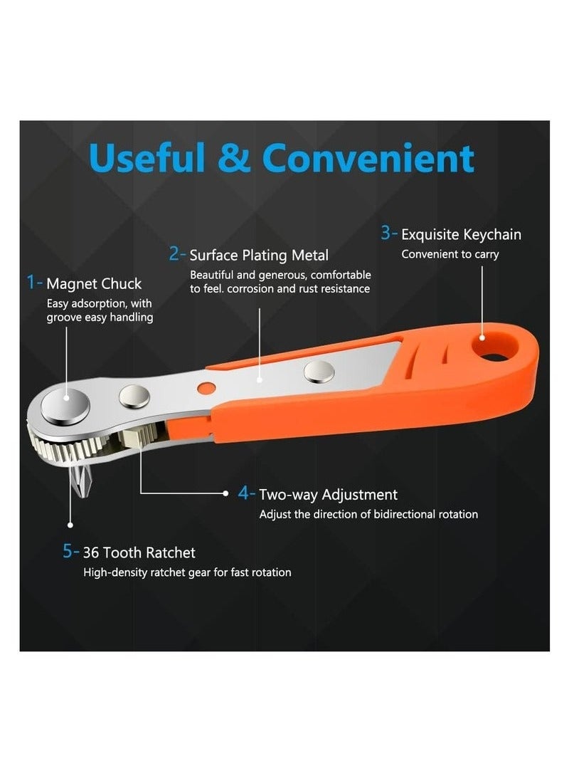 Mini Ratchet Wrench, Right Angle Magnetic Screwdriver for Tight Spaces, with 0.6cm Drive, High Torque Offset, Reversible Mini Ratcheting Offset Screwdriver, with Screwdriver Bits Set (Orange) - Image 2