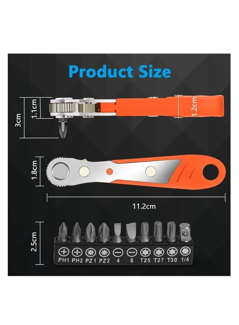 Mini Ratchet Wrench, Right Angle Magnetic Screwdriver for Tight Spaces, with 0.6cm Drive, High Torque Offset, Reversible Mini Ratcheting Offset Screwdriver, with Screwdriver Bits Set (Orange) - Image 5