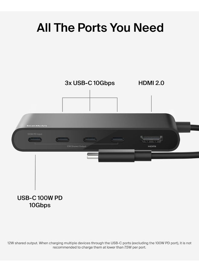 بيلكين محور USB-C، محور 5 منافذ مع عرض 4K HDMI @ 60Hz، توصيل طاقة 100W، نقل بيانات سريع 10Gbps، محول متعدد المنافذ USB-C - متوافق مع MacBook و iPad Pro و Chromebook والمزيد - Image 3