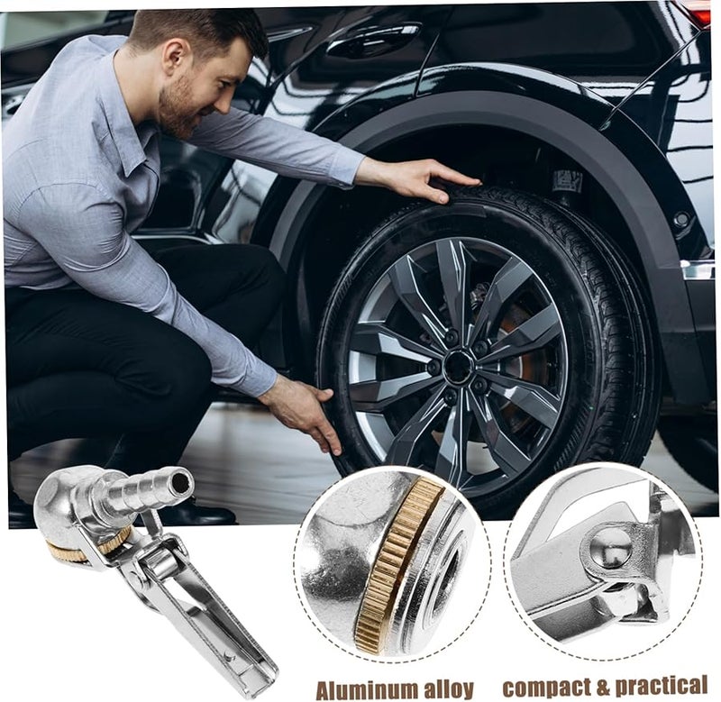 ملحق نفخ الإطارات الفضي بقفل خرطوم الهواء، قطعتان للسيارات بتصميم خفيف الوزن - Image 3