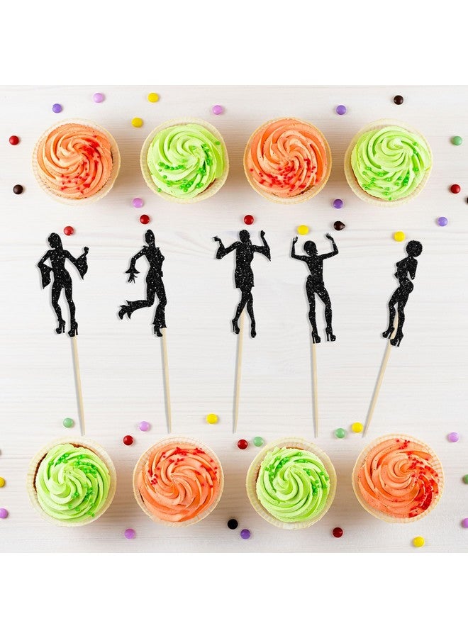 Ephlyn 24Pcs 70's Disco Cupcake Toppers Black Glitter Dancing Picks 80's Dancer Cake Decorations for Music Theme Wedding Men Women Birthday Party Supplies - Image 4
