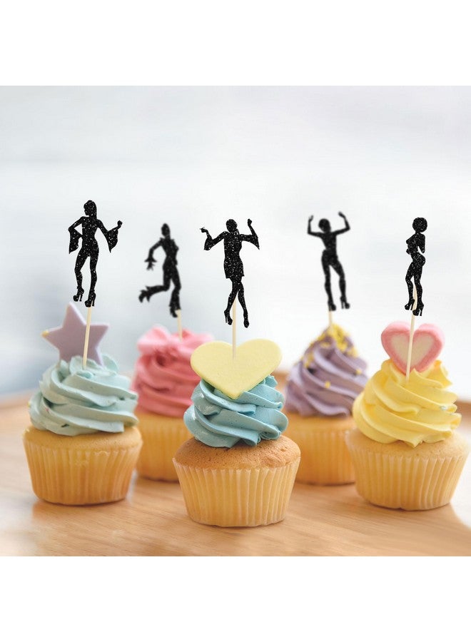Ephlyn 24Pcs 70's Disco Cupcake Toppers Black Glitter Dancing Picks 80's Dancer Cake Decorations for Music Theme Wedding Men Women Birthday Party Supplies - Image 5