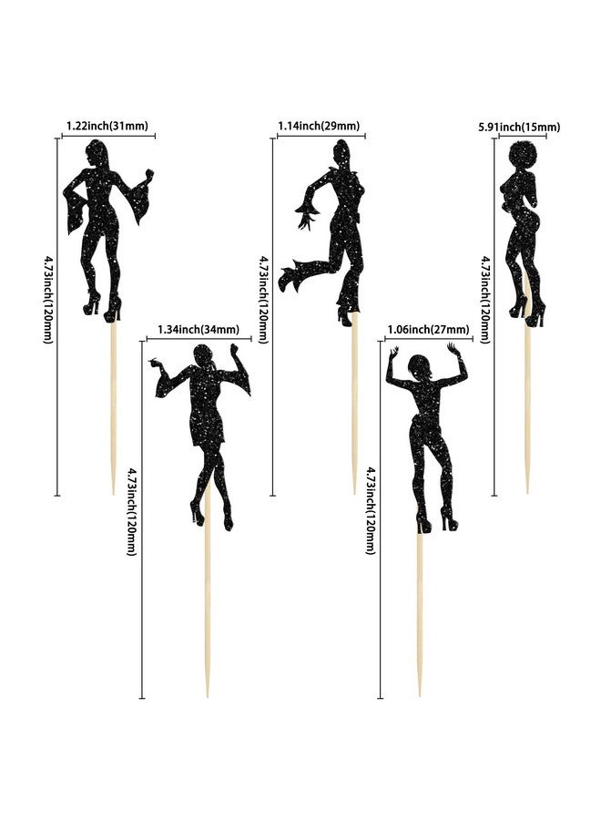 Ephlyn 24Pcs 70's Disco Cupcake Toppers Black Glitter Dancing Picks 80's Dancer Cake Decorations for Music Theme Wedding Men Women Birthday Party Supplies - Image 2