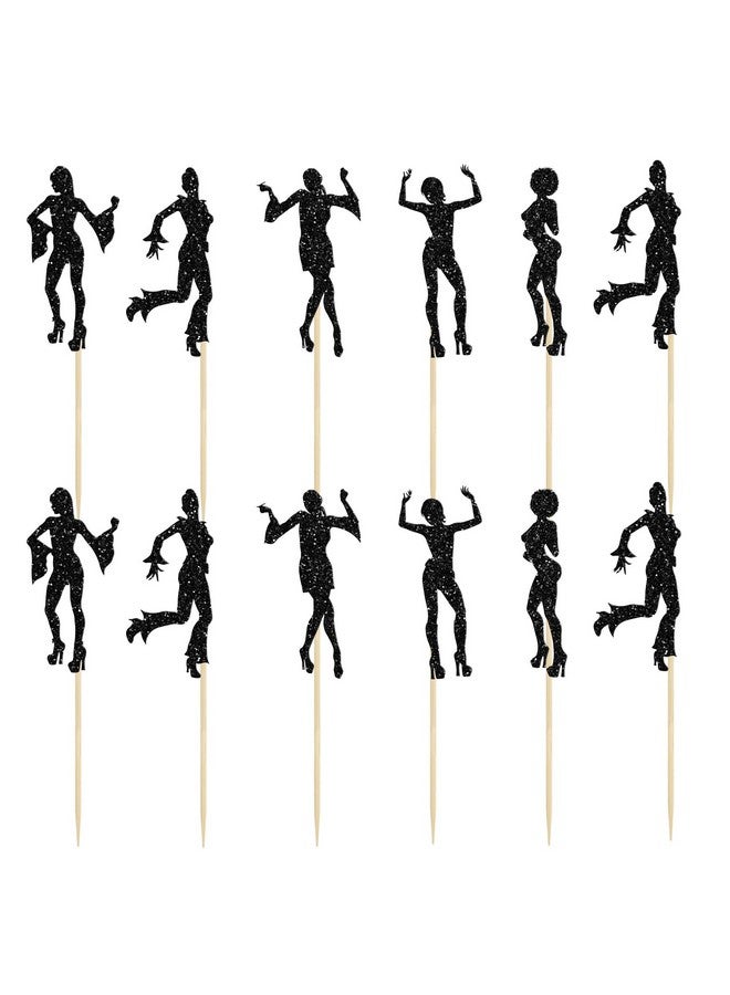 Ephlyn 24Pcs 70's Disco Cupcake Toppers Black Glitter Dancing Picks 80's Dancer Cake Decorations for Music Theme Wedding Men Women Birthday Party Supplies - Image 3