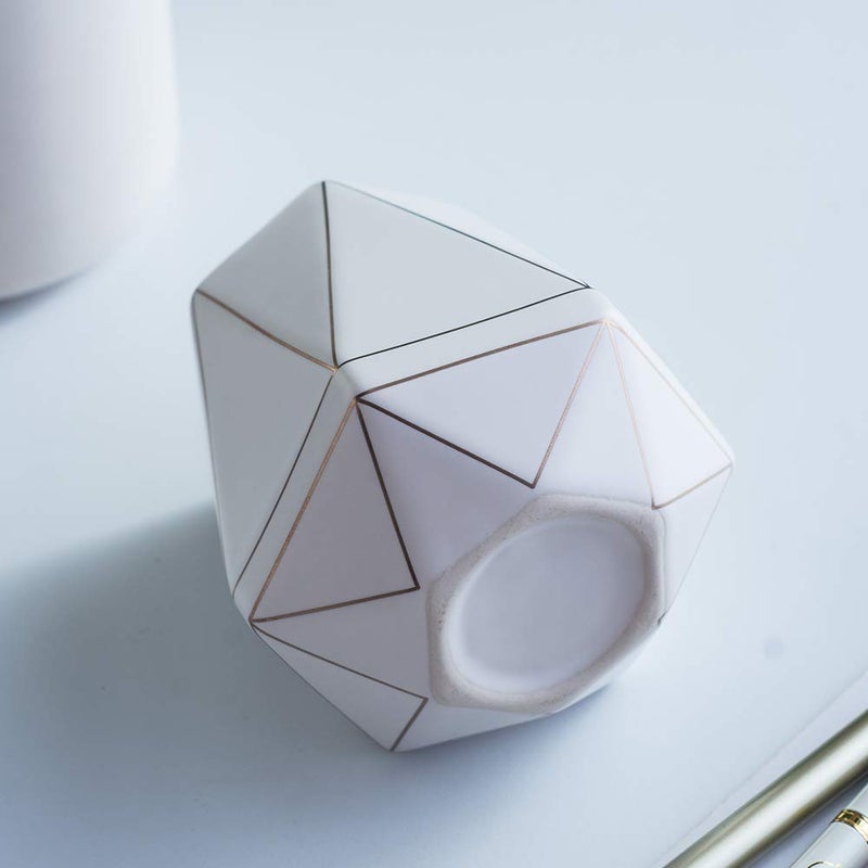 YOSCO Ceramic Desk Cute Pen Holder Stand Gold Line Pencil Cup Pot Desk Organizer Makeup Brush Holder (White) - Image 5