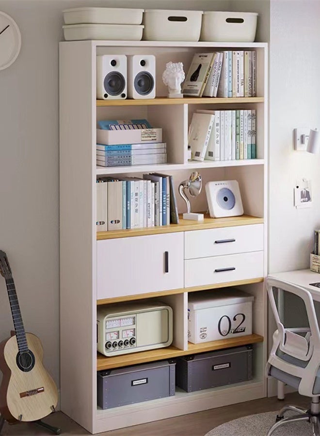 Kutis 6-Tier Storage Rack Magazine Bookcase   Display Organizer Shelves Book Shelf With Door And Drawer Density Board White 102 x 24 x 181 cm - Image 2