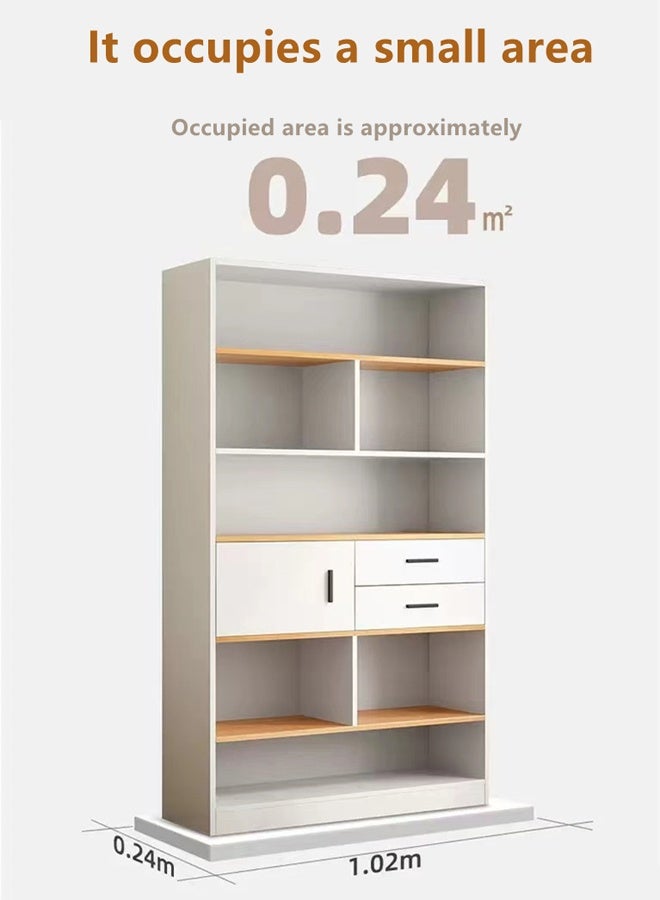 Kutis 6-Tier Storage Rack Magazine Bookcase   Display Organizer Shelves Book Shelf With Door And Drawer Density Board White 102 x 24 x 181 cm - Image 3