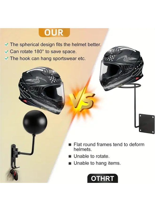 Heavy Duty Motorcycle Helmet Stand Athens Black With Hook Aluminum Alloy Garage Organizer Compact Storage Space Saving Easy Installation Durable Display Rack For ATV Owners Commercial Home Use - Image 3
