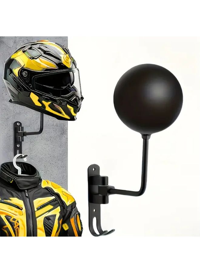 Heavy Duty Motorcycle Helmet Stand Athens Black With Hook Aluminum Alloy Garage Organizer Compact Storage Space Saving Easy Installation Durable Display Rack For ATV Owners Commercial Home Use - Image 1