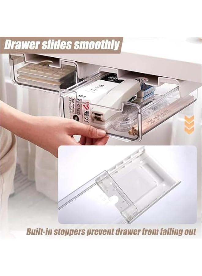 HOOKOR 2 Pack Under Desk Drawer, Self-Adhesive Slide Out Organizer Tray, Plastic Stick On Table Hidden Attachable Drawer Tray for Office Home School Kitchen  - Image 5