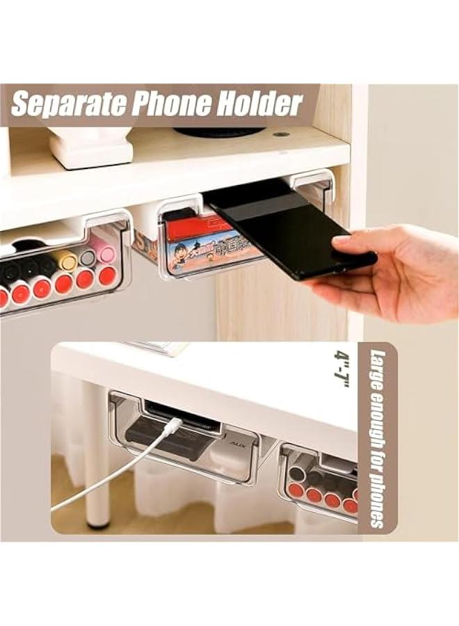 HOOKOR 2 Pack Under Desk Drawer, Self-Adhesive Slide Out Organizer Tray, Plastic Stick On Table Hidden Attachable Drawer Tray for Office Home School Kitchen  - Image 2