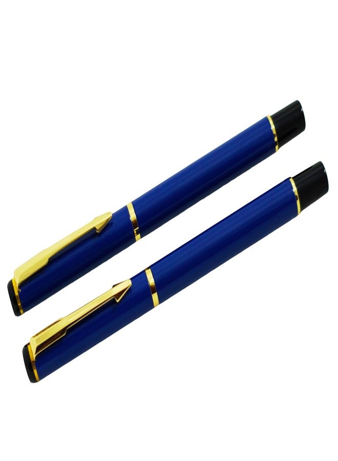 auteur Executive 801 Blue Roller Ball Pen Metal Body Designer Gold Plated Clip Best Student Pen Gift Set For Men & Women Professional Executive Office, Nice Pens (Pack of 2, Blue Ink) - Image 1