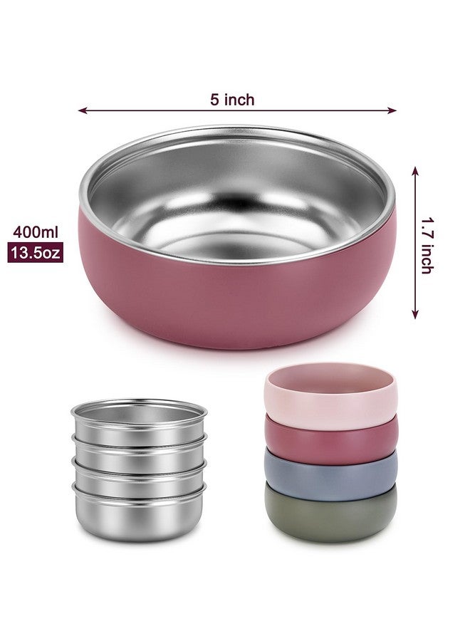 ShineMe 4 pack Baby Bowls, Stainless Steel Bowls for Kids with Removable Colorful Silicone Sleeve, Unbreakable Toddler Bowls for Soup, Cereal, Yogurt, Snacks... - Image 1