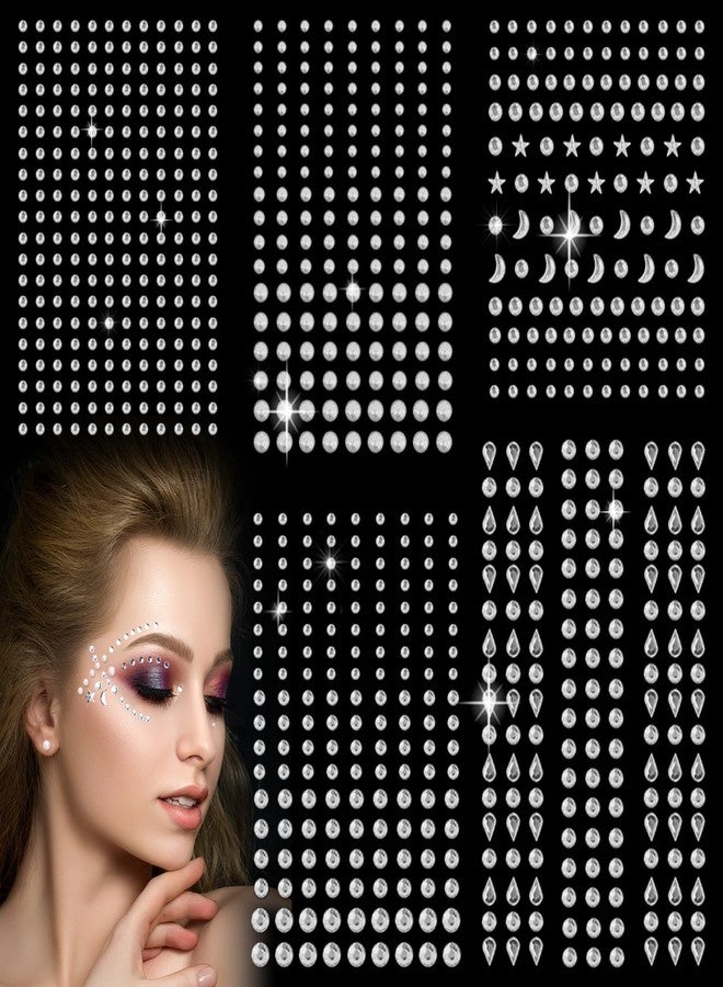 850 Pcs Face Gems, 5 Sheets Gem Stickers, Rhinestones for Clothes, Gems for Crafting, Rhinestone Sticker for DIY, Facial Nail Makeup Decoration - Image 1