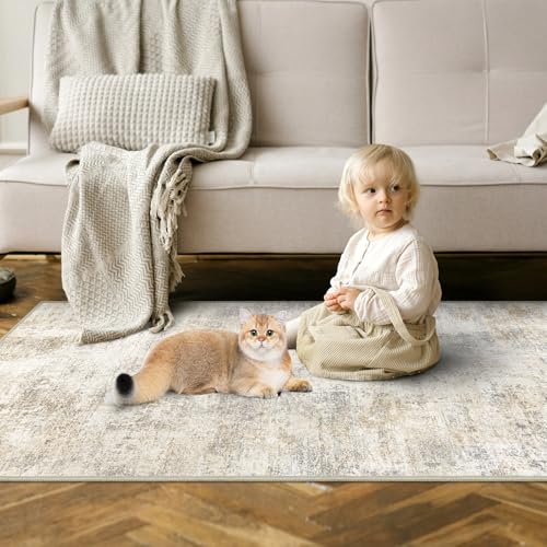 Capslpad 2x6 Beige Abstract Hallway Runner Ultra Soft Fabric Washable Runner Rug NonSlip Rubber Backing Stain Resistant Low Pile Runners for Hallways Kitchen Entryway Bedroom Laundry - Image 3