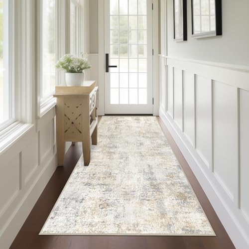 Capslpad 2x6 Beige Abstract Hallway Runner Ultra Soft Fabric Washable Runner Rug NonSlip Rubber Backing Stain Resistant Low Pile Runners for Hallways Kitchen Entryway Bedroom Laundry - Image 1