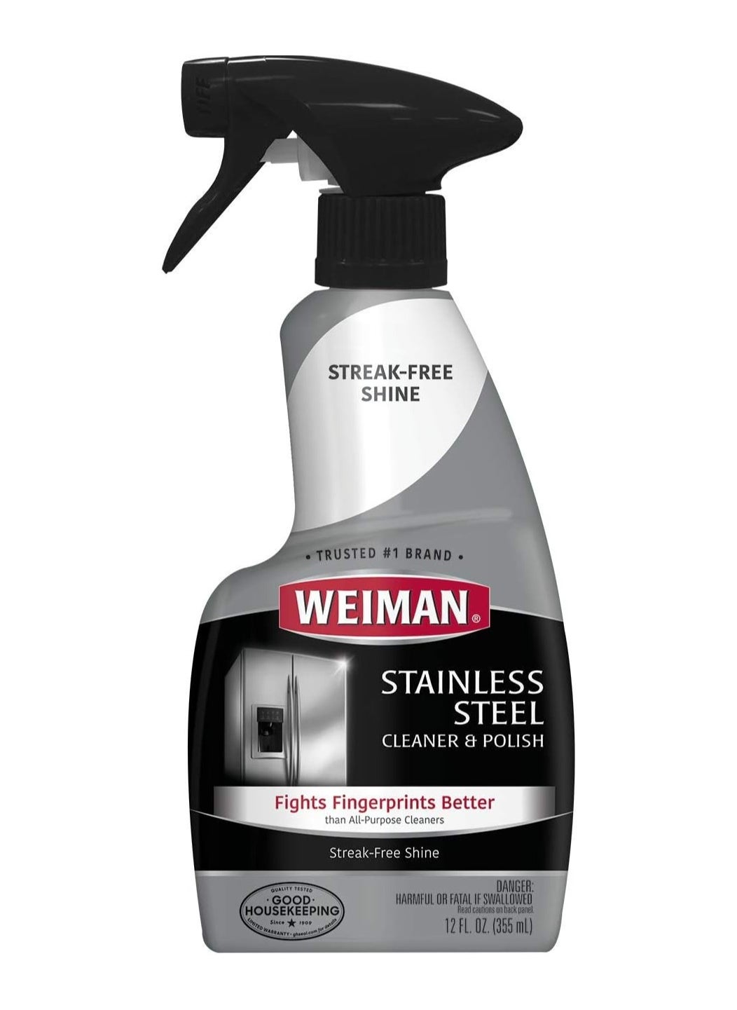 Weiman Stainless Steel Cleaner and Polish Trigger Spray - Protects Against Fingerprints and Leaves a Streak-less Shine - 12 Ounce 